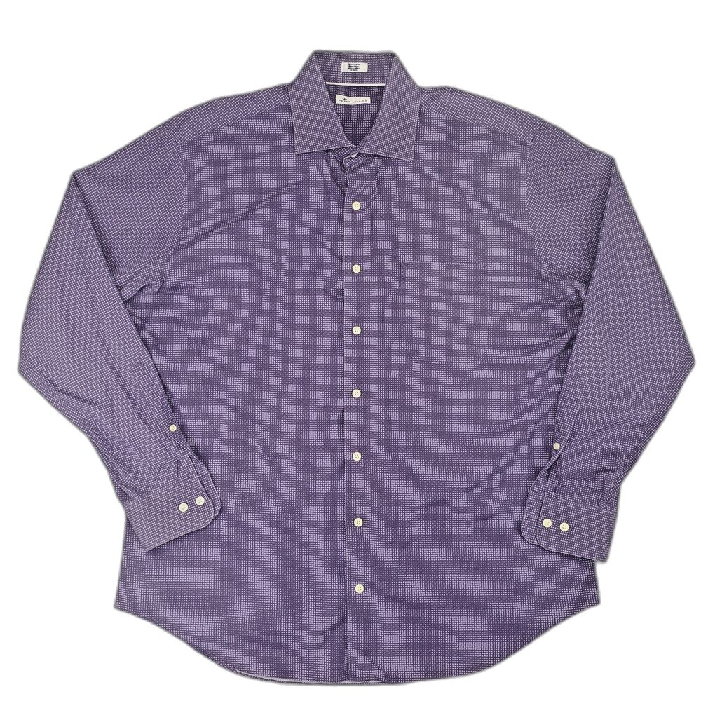 Peter Millar Purple Micro Check Long Sleeve Button‎ Down Cotton Shirt Men's XL